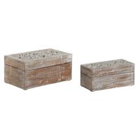 Juwelenkistje Home ESPRIT Wit Natuurlijk Mangohout (2 Onderdelen)