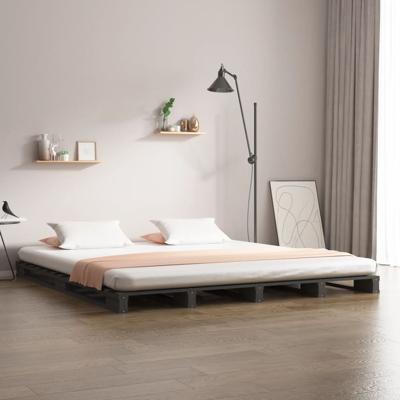 Palletbed massief grenenhout grijs 120x190 cm