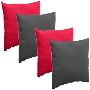 Bank/sier/tuin kussens voor binnen/buiten set 4x stuks rood/antraciet 40 x 40 cm