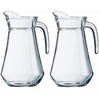 Schenkkan - 2x - 1 liter - transparant - 20 cm - glas - sapkan - waterkan - limonadekan