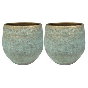 2x stuks plantenpotten/bloempotten in een strakke Modern design look shiny blauw Dia 31 cm en Hoogte