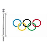 Olympische spelen vlag met vlaggenstok set - multi - 90 x 150 cm- feest