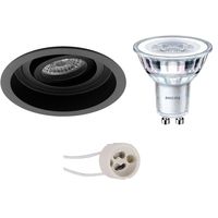 LED Spot Set - Pragmi Domy Pro - GU10 Fitting - Inbouw Rond - Mat Zwart - Verdiept - Kantelbaar - Ø105mm - Philips - CorePro 840 36D - 3.5W - Natuurlijk Wit 4000K