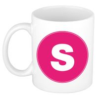 Mok / beker met de letter S roze bedrukking voor het maken van een naam / woord of team - thumbnail