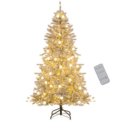 180 cm Sneeuw-besneeuwde Kunstkerstboom met 51 Bollampen 250 Warmwitte LED-lampen en 637 Takpunten