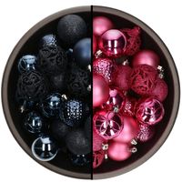 74x stuks kunststof kerstballen mix van donkerblauw en fuchsia roze 6 cm - Kerstbal
