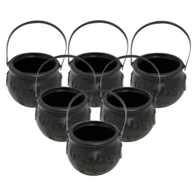 Set van 6x stuks kleine zwarte heksenketel/kookpot 15 cm