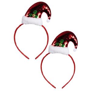 Diadeems kerstmutsen - 2x - rood - pailletten - kerst haarband