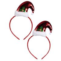 Diadeems kerstmutsen - 2x - rood - pailletten - kerst haarband - thumbnail