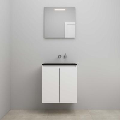 On-Line Badkamermeubelset - 60 cm - Voorgemonteerd - Greeploze Ladestructuur - Acryl Wastafel - zonder Kraangat - Spiegel met LED-Verlichting - Mat Wit