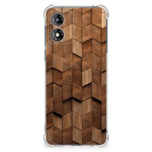 Stevig Telefoonhoesje voor Motorola Moto E13 Wooden Cubes