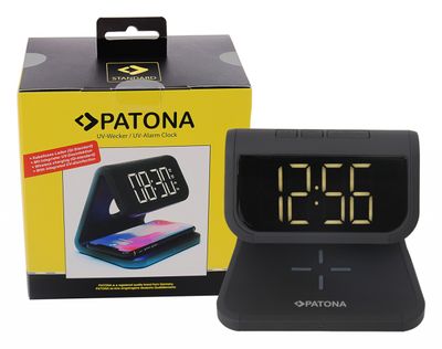 Alarm clock with LCD display wireless charging function and UV disinfection black