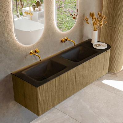 Badmeubel Mondiaz Kurve | 155 cm | Meubelkleur Dusk | Wastafelkleur Urban | Solid surface | Dubbel / Links spoelbak | Zonder kraangat(en) Badmeubel Mondiaz Kurve | 155 cm | Meubelkleur Dusk | Wastafelkleur Urban | Solid surface | Dubbel / Links spoelbak | Zonder kraangat(en)