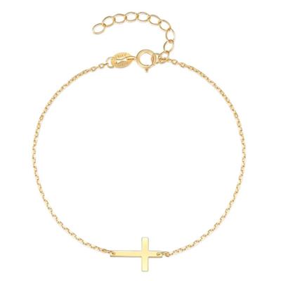 Elenza Goudkleurige 925 Sterling Zilveren Armband met Fijn Kruis