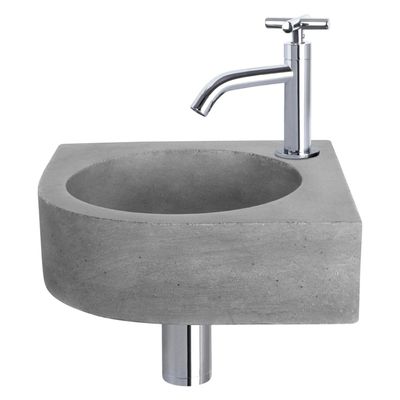 Differnz Cleo fonteinset - 31.5x31.5x10cm - Kwartrond - 1 kraangat - Gebogen chromen kraan - kruisgreep - Beton Grijs 38.401.26