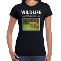 Vos t-shirt met dieren foto wildlife of the world zwart voor dames - thumbnail