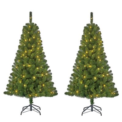 Set van 2x stuks groene kunst kerstbomen/kunstbomen met warm witte verlichting 120 cm
