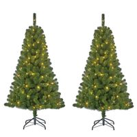 Set van 2x stuks groene kunst kerstbomen/kunstbomen met warm witte verlichting 120 cm