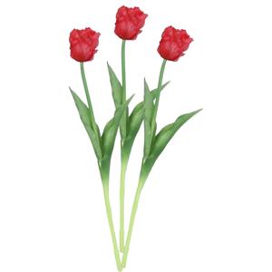 Kunstbloem tulp Parkiet - 3x - rood - real touch - levensecht - 40 cm - decoratie bloemen