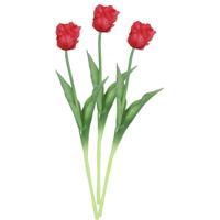 Kunstbloem tulp Parkiet - 3x - rood - real touch - levensecht - 40 cm - decoratie bloemen