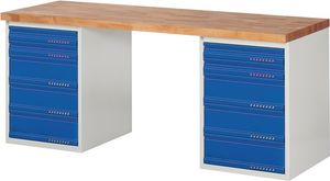 Promat Werkbank | serie BK 650 | B2000xD700xH840mm | beukenhout | lichtgrijs RAL7035 gentiaanblauw - 9000425533 9000425533