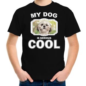 Honden liefhebber shirt Shih tzu my dog is serious cool zwart voor kinderen