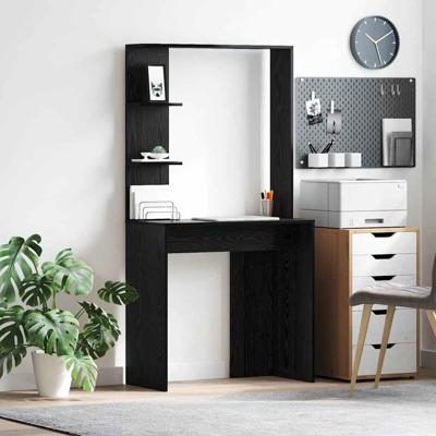 Bureau met plank Zwart eiken 78.5 x 37 x 154.5 cm Bewerkt hout