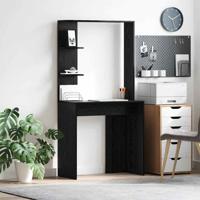Bureau met plank Zwart eiken 78.5 x 37 x 154.5 cm Bewerkt hout