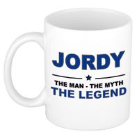 Naam cadeau mok/ beker Jordy The man, The myth the legend 300 ml   -