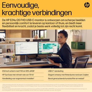 HP E24u G5 LED-monitor Energielabel E (A - G) 60.5 cm (23.8 inch) 1920 x 1080 Pixel 16:9 5 ms HDMI, DisplayPort, USB 3.2 Gen 1 (USB 3.0), RJ45, USB-C IPS LED