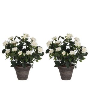 2x Witte rozen kunstplanten 33 cm in pot