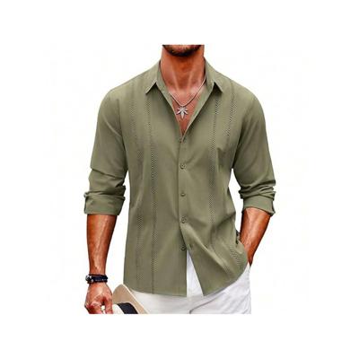 Men's Long-Sleeved Casual Button-Down Shirt - Khaki Regular Fit CXCS-018 Military Green / XXXL