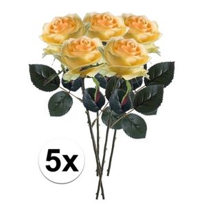 5x Gele rozen Simone kunstbloemen 45 cm