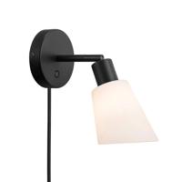 Wandlamp zwart opaal glas &apos;Molli&apos; verstelbaar slaapkamer modern e14
