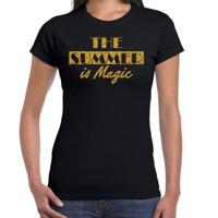 Toppers verkleed T-shirt dames - The summer is Magic - zwart - glitter goud - Tropische feestkleding