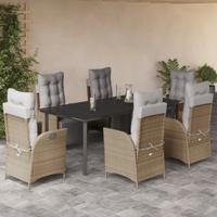 7-delige Tuinset met kussens poly rattan gemengd beige