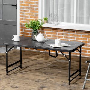 Outsunny buitentafel, tuintafel, voor 4 personen, opvouwbaar, in hoogte verstelbaar, houtlook, grijs+zwart, 118 x 60 x 74 cm