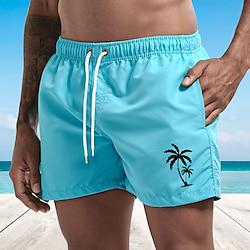 Voor heren Boardshorts Zwemshorts Lange zwembroeken Trekkoord met Mesh-voering Elastische taille Kokosnootboom Comfort Sneldrogend Korte Feestdagen Strand Weekend Modieus Casual Zwart Wit Lightinthebox