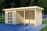 Prime Line blokhut 300x300 cm + luifel 400 cm + achterwand en zijwand- Plat dak- Onbehandeld vurenhout- Van Kooten - Van Kooten