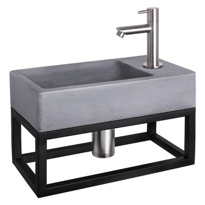 Differnz Force fonteinset - 40x22x8cm - Rechthoek - 1 kraangat - Recht matte chromen kraan - met zwart frame - Beton Grijs 38.401.71