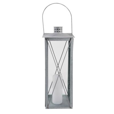 Flancy Flames Lantaarn - zink - windlicht - zilverkleurig - 20 x 20 x 51 cm