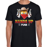 Funny emoticon t-shirt hands up punk zwart voor heren - thumbnail