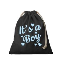 Canvas cadeautasje / kraamcadeau tasje - It's a boy - zwart - met koord - 25 x 30 cm