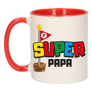 Cadeau koffie/thee mok voor papa - rood - super papa - keramiek - 300 ml - Vaderdag