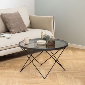 Bendt Ronde Salontafel 'Kira' Glas 80cm, kleur zwart