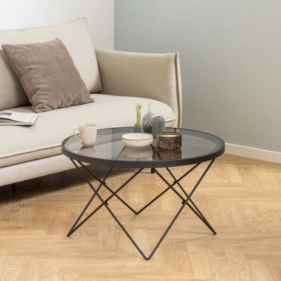 Bendt Ronde Salontafel 'Kira' Glas 80cm, kleur zwart
