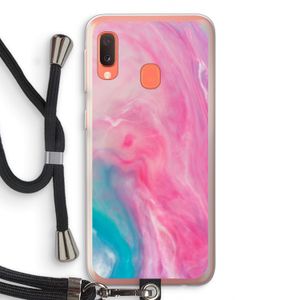 Roze explosie: Samsung Galaxy A20e Transparant Hoesje met koord