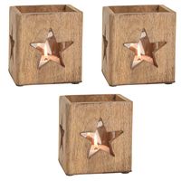 3x stuks houten windlichtje/theelichthouders met ster 12 cm - thumbnail