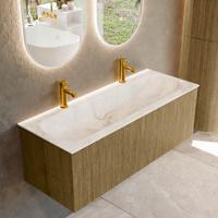Badmeubel Mondiaz Kurve-Dlux | 120 cm cm | Meubelkleur Dusk | Wastafelkleur Frappe | Solid surface | Wasbak midden spoelbak | 2 kraangaten