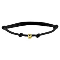 Zwart Gevlochten Armband met 14k Geelgouden Letter - Verstelbare Draaglengte (13-26cm)